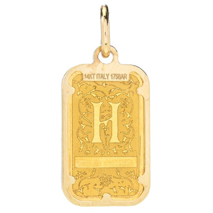 14K Italian Gold Floral Initial 1 Gram Ingot Pendant
