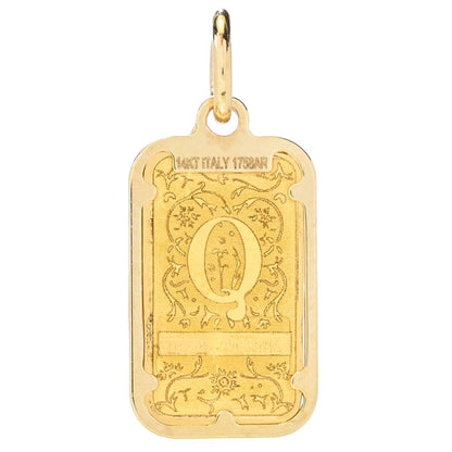 14K Italian Gold Floral Initial 1 Gram Ingot Pendant