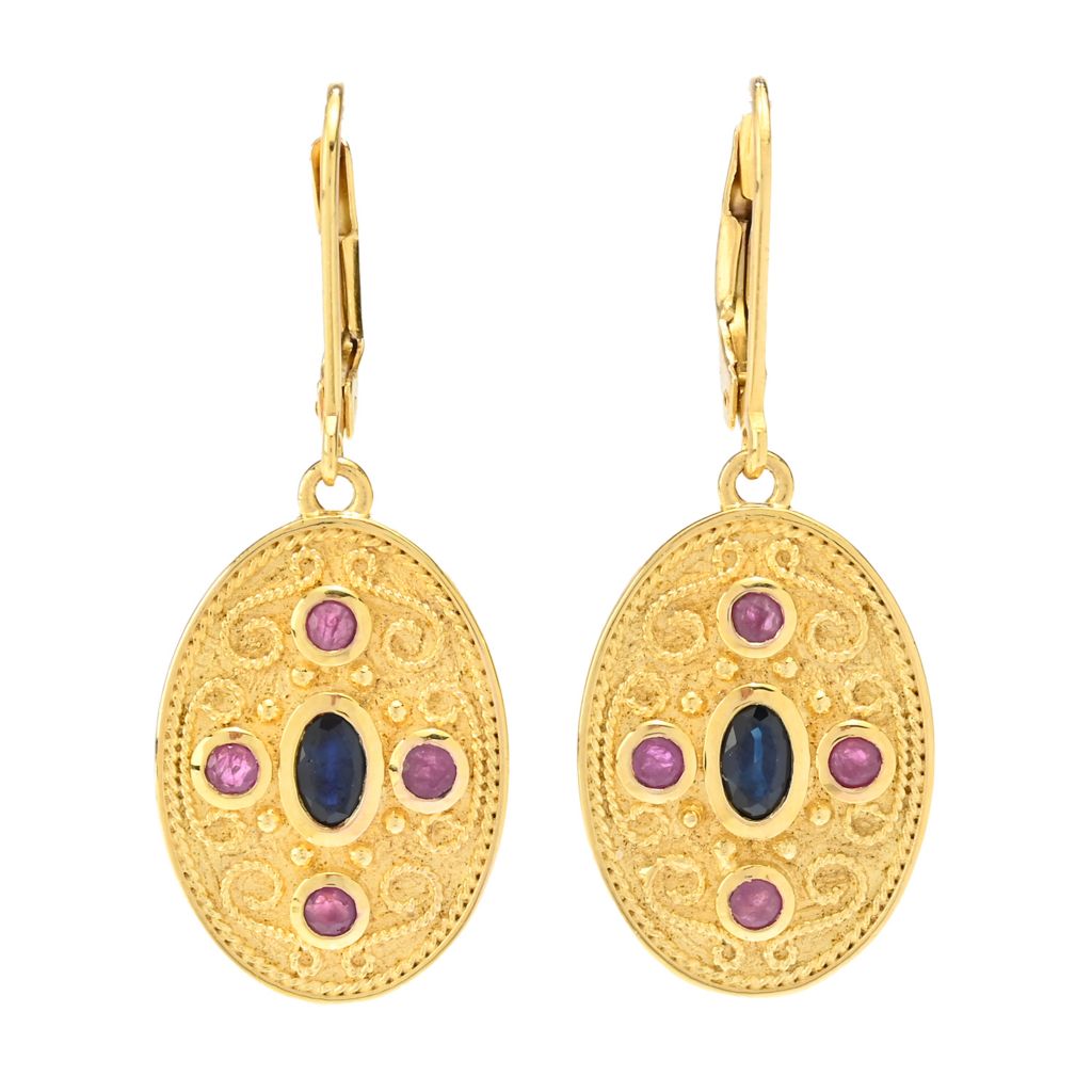 Etrusca Gemma 18K Gold Plated Precious Gemstone Shield Drop Earrings