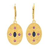 Etrusca Gemma 18K Gold Plated Precious Gemstone Shield Drop Earrings