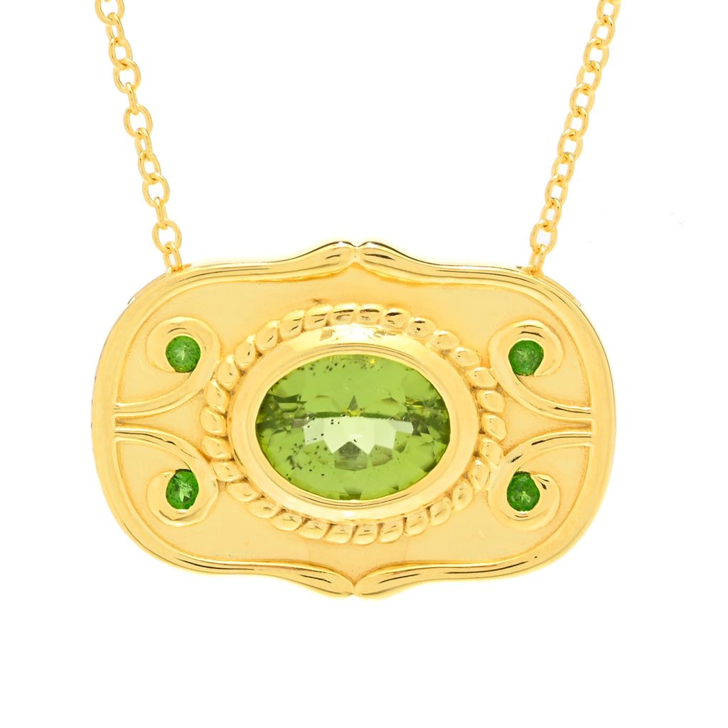 Etrusca Gemma 18K Gold Plated Peridot & Chrome Diopside Shield Necklace