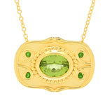 Etrusca Gemma 18K Gold Plated Peridot & Chrome Diopside Shield Necklace