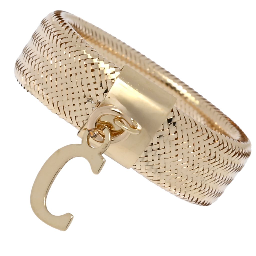 14K Italian Gold Initial Charm Stretch Mesh Ring