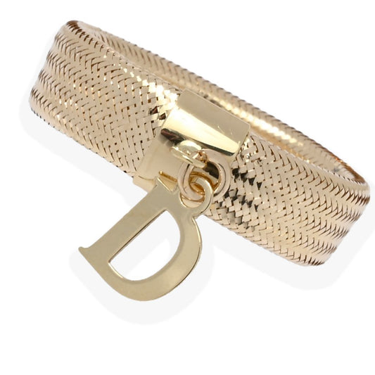 14K Italian Gold Initial Charm Stretch Mesh Ring