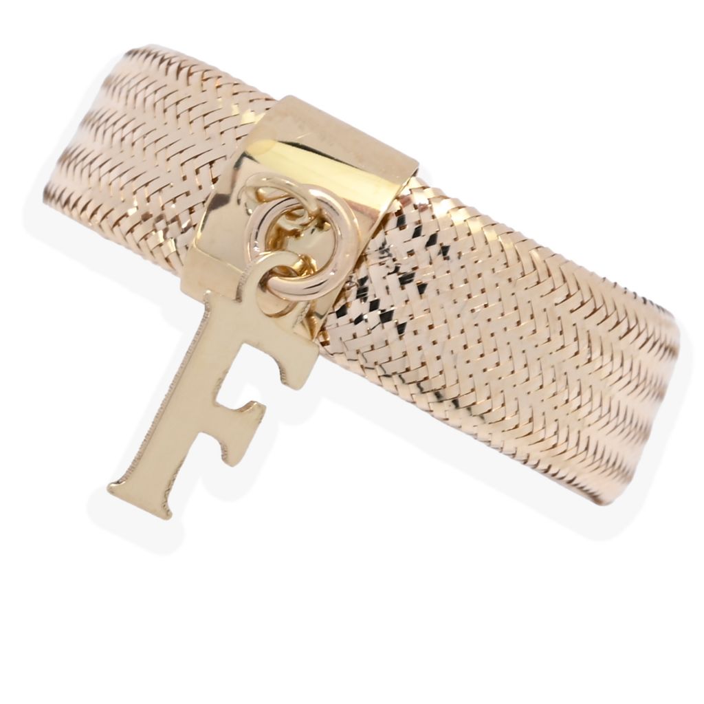 14K Italian Gold Initial Charm Stretch Mesh Ring