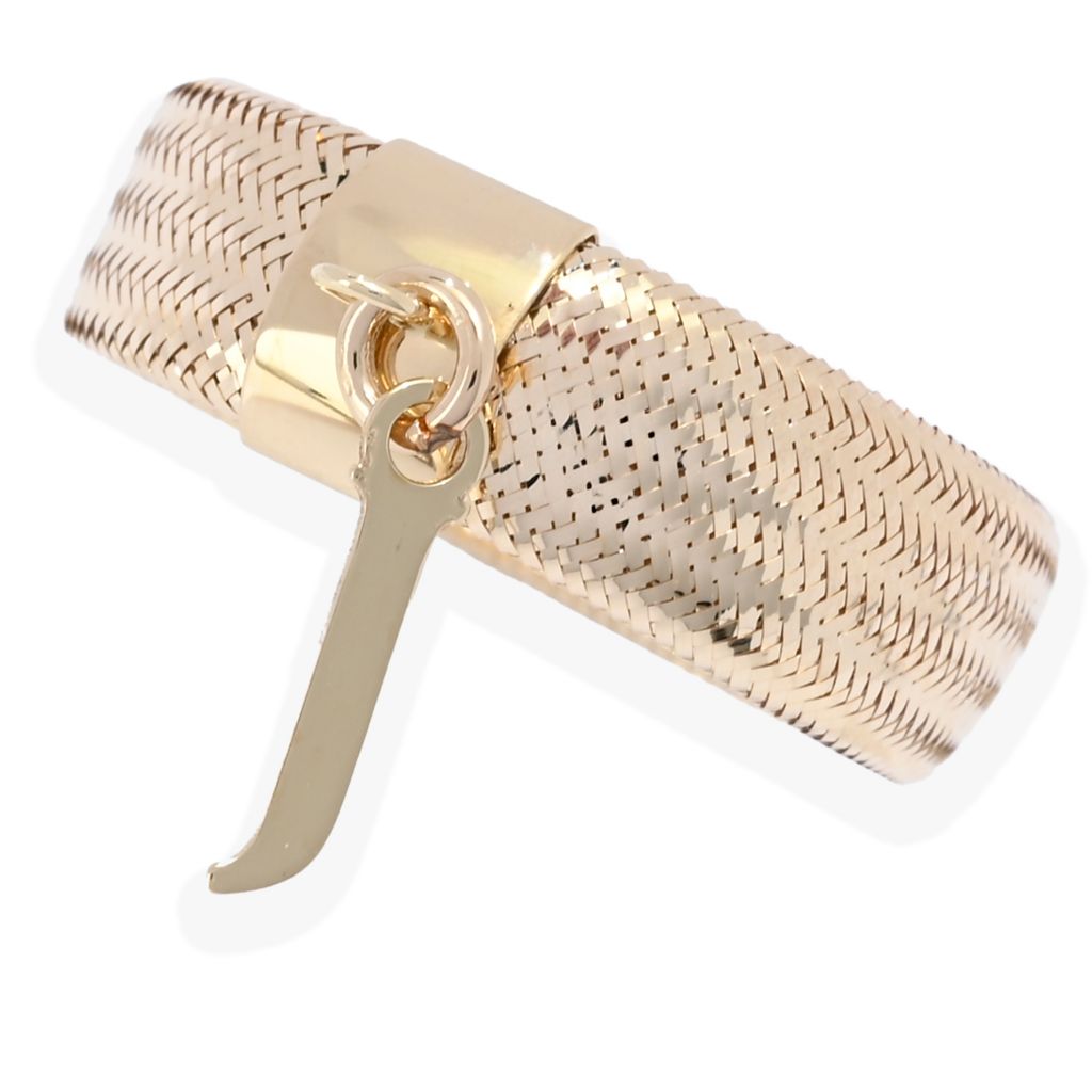 14K Italian Gold Initial Charm Stretch Mesh Ring