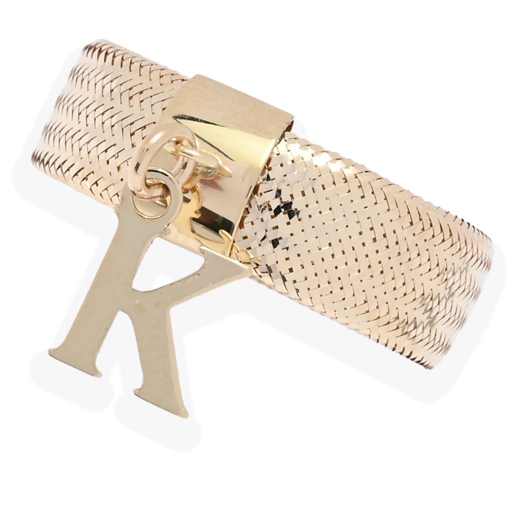 14K Italian Gold Initial Charm Stretch Mesh Ring