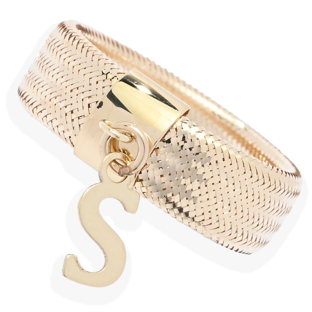 14K Italian Gold Initial Charm Stretch Mesh Ring