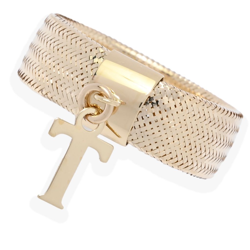 14K Italian Gold Initial Charm Stretch Mesh Ring
