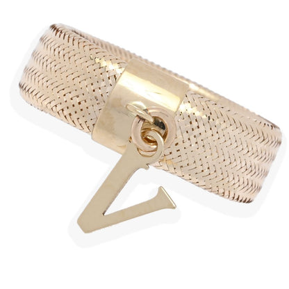 14K Italian Gold Initial Charm Stretch Mesh Ring