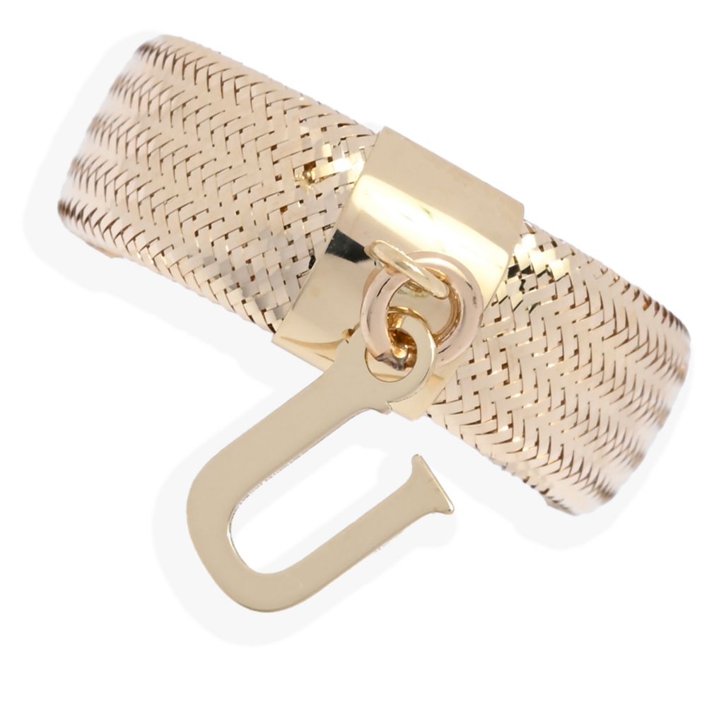 14K Italian Gold Initial Charm Stretch Mesh Ring