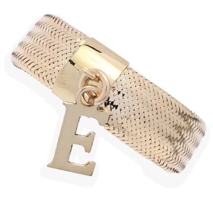 14K Italian Gold Initial Charm Stretch Mesh Ring