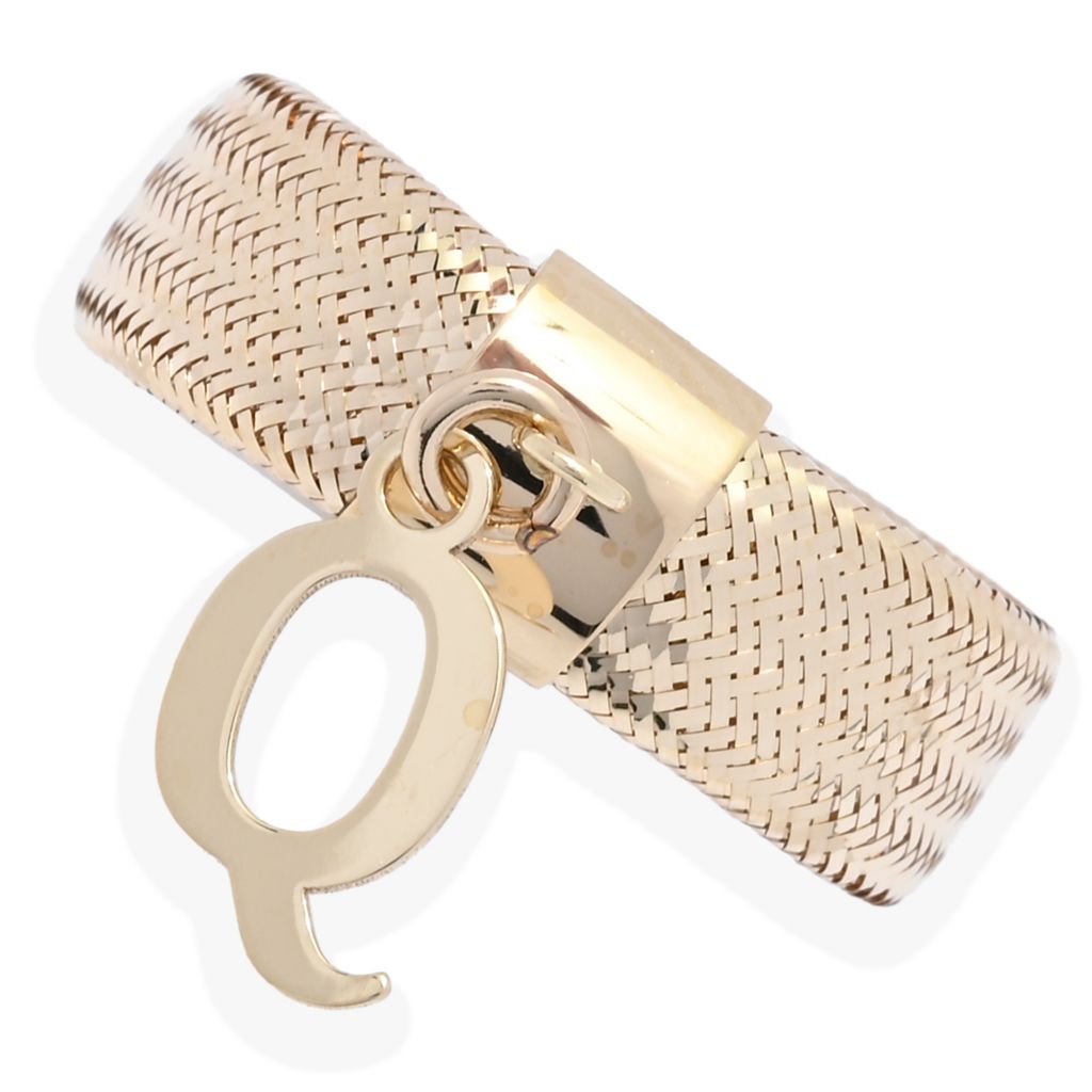 14K Italian Gold Initial Charm Stretch Mesh Ring