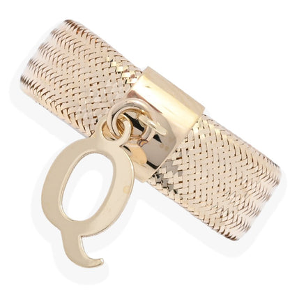14K Italian Gold Initial Charm Stretch Mesh Ring