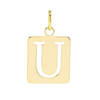 14K Italian Gold Square Cutout Initial Pendant