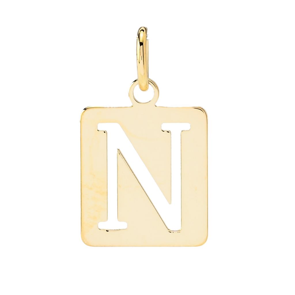 14K Italian Gold Square Cutout Initial Pendant
