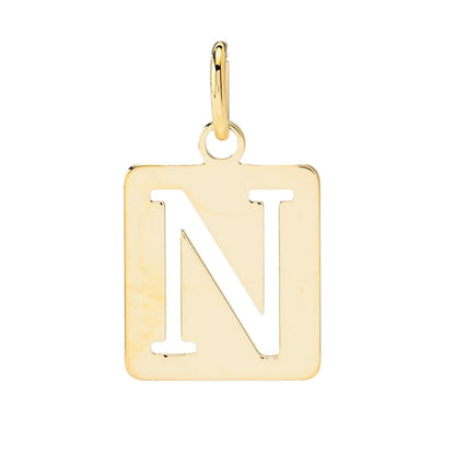 14K Italian Gold Square Cutout Initial Pendant
