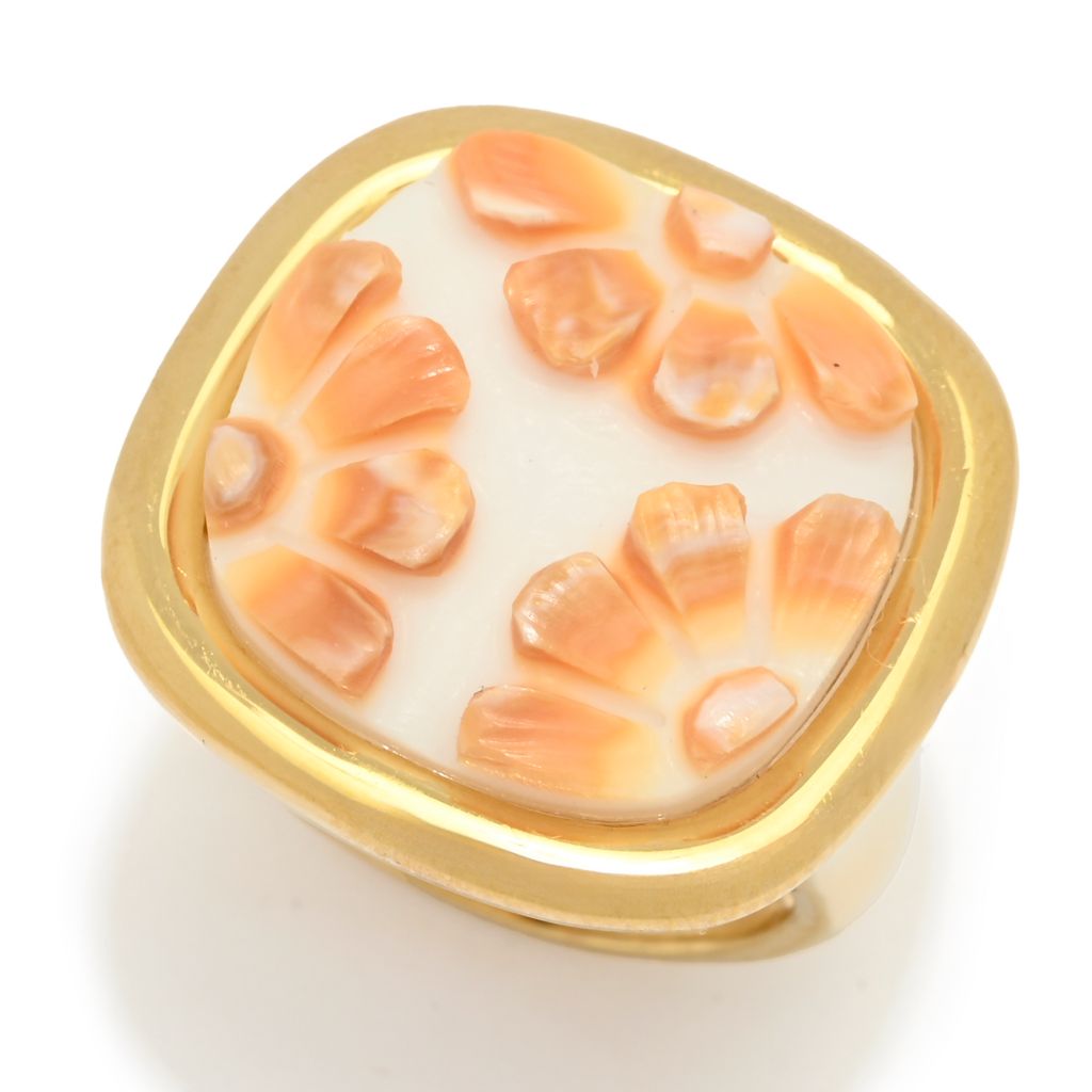 Cameo Italiano 18K Gold Plated Carnelian Shell Flower Cameo Ring
