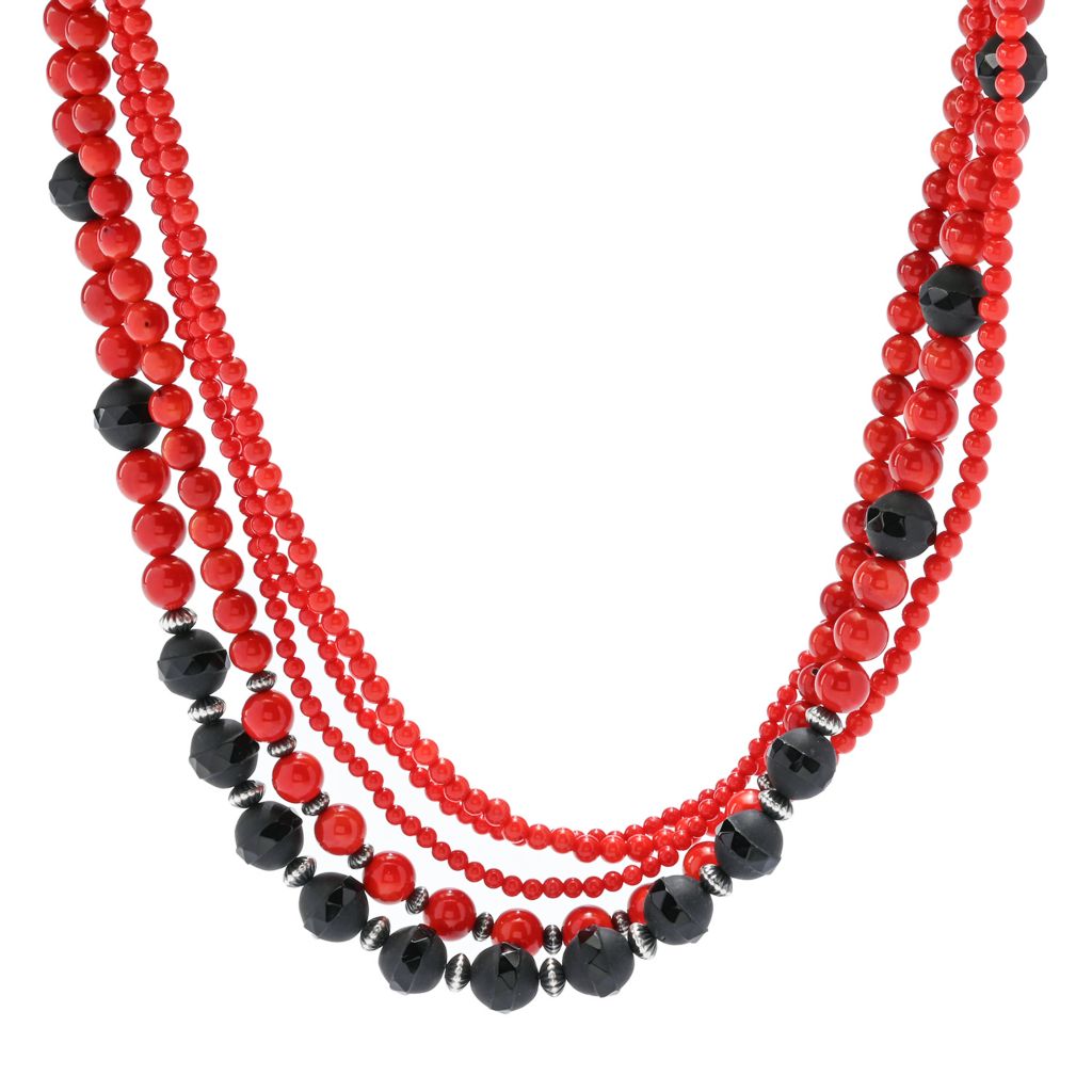 Southwest Elements Sterling Silver Red Bamboo Coral 5-Strand Necklace