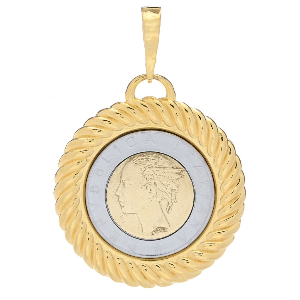 Toscana Italiana 18K Gold Plated Genuine 200 Lire Coin Button Stud Earrings