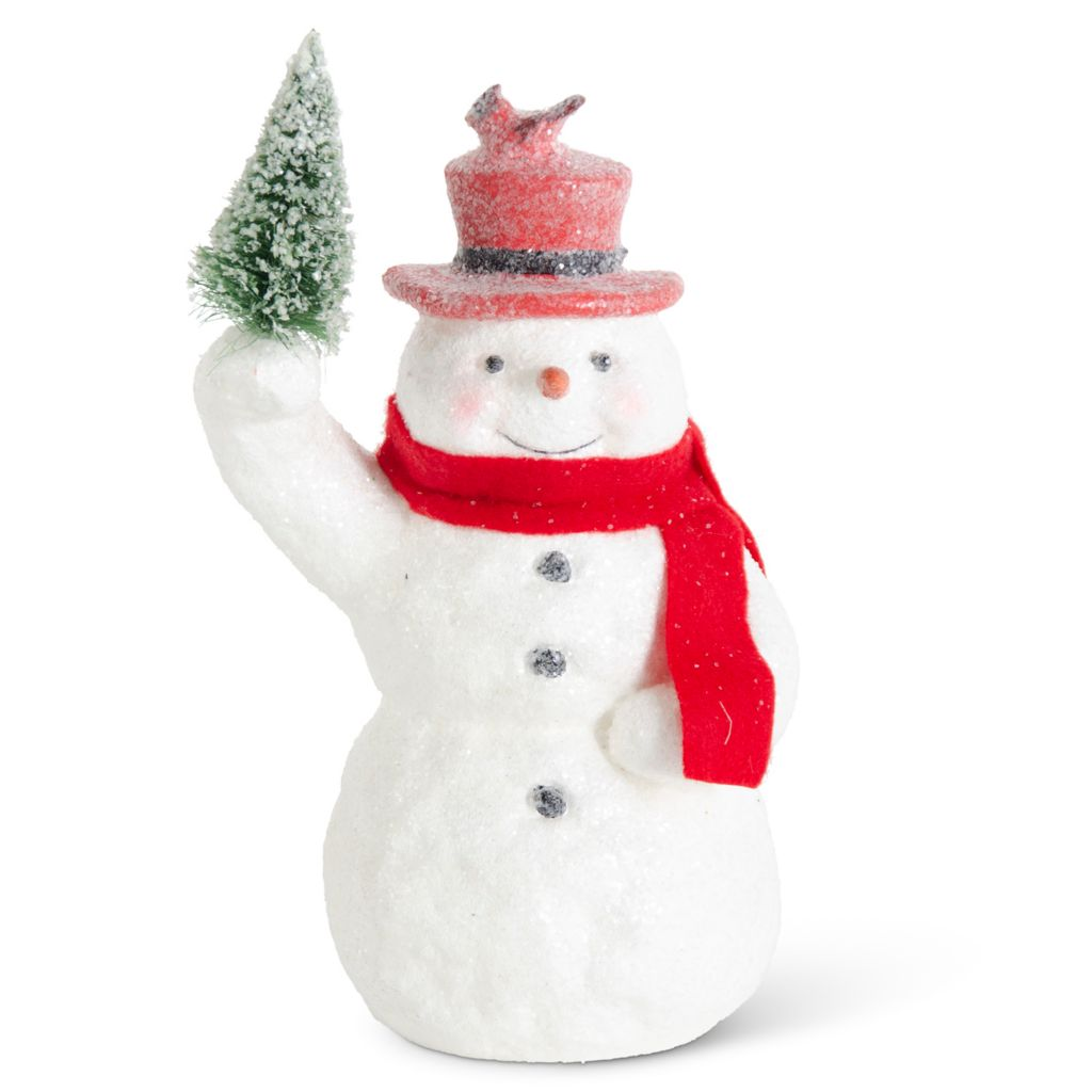 At Home 10.25" Sugar Glitter Snowman Holding Tree