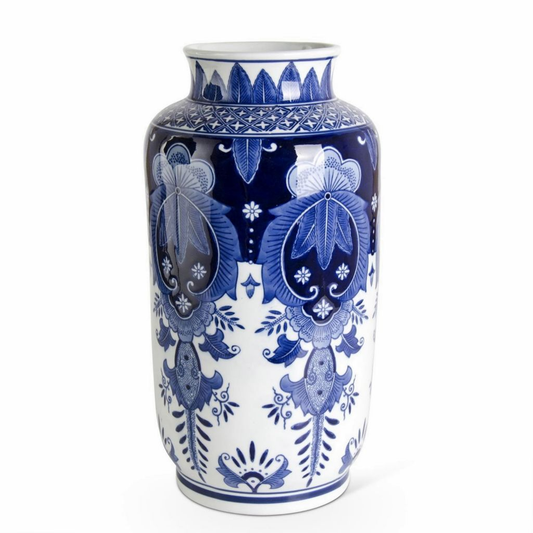15.5" Ceramic Blue & White Chinoiserie Vase