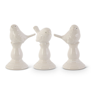 Set of 3 Assorted Cream Ceramic Birds on Pedestal