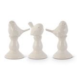 Set of 3 Assorted Cream Ceramic Birds on Pedestal