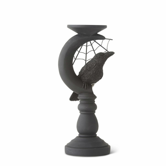 12" Matte Black Halloween Moon Candlestick