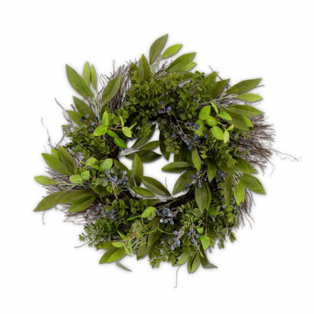 28" Boxwood & Blueberry Twig Wreath w/ Foliage