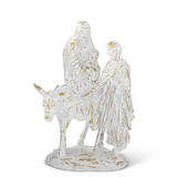 14" White & Gold Resin Joseph w/ Mary Riding Donkey Nativity