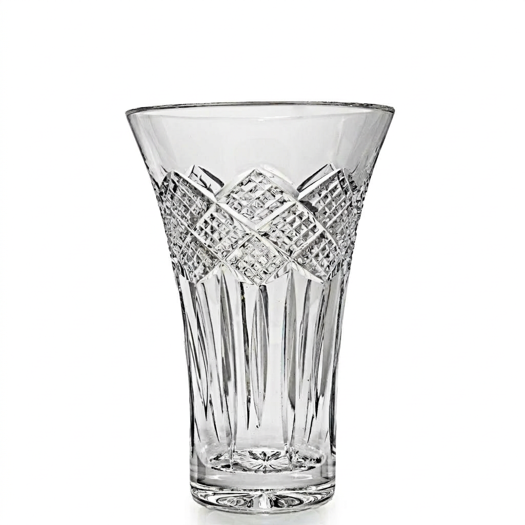 House of Waterford 8" Crystal Cliffs of Moher Strawberry-Cut Vase