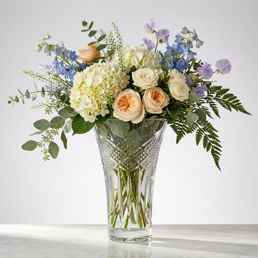 House of Waterford 8" Crystal Cliffs of Moher Strawberry-Cut Vase