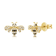 Sabrina Designs 14K Gold Black & White Diamond Bumble Bee Stud Earrings