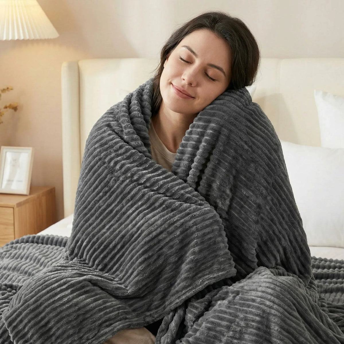 Superior "Kacey" Ribbed Ultra-Soft Fluffy 
Fleece Blanket