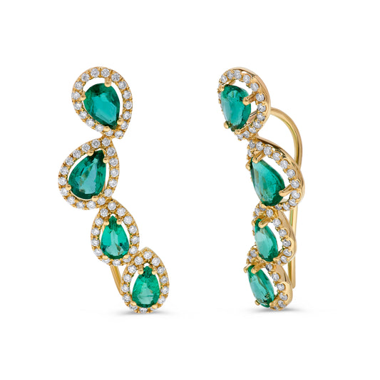 Luxury by Leonardo 14K Gold Pear-Shaped Emerald & Diamond Ear Climbers