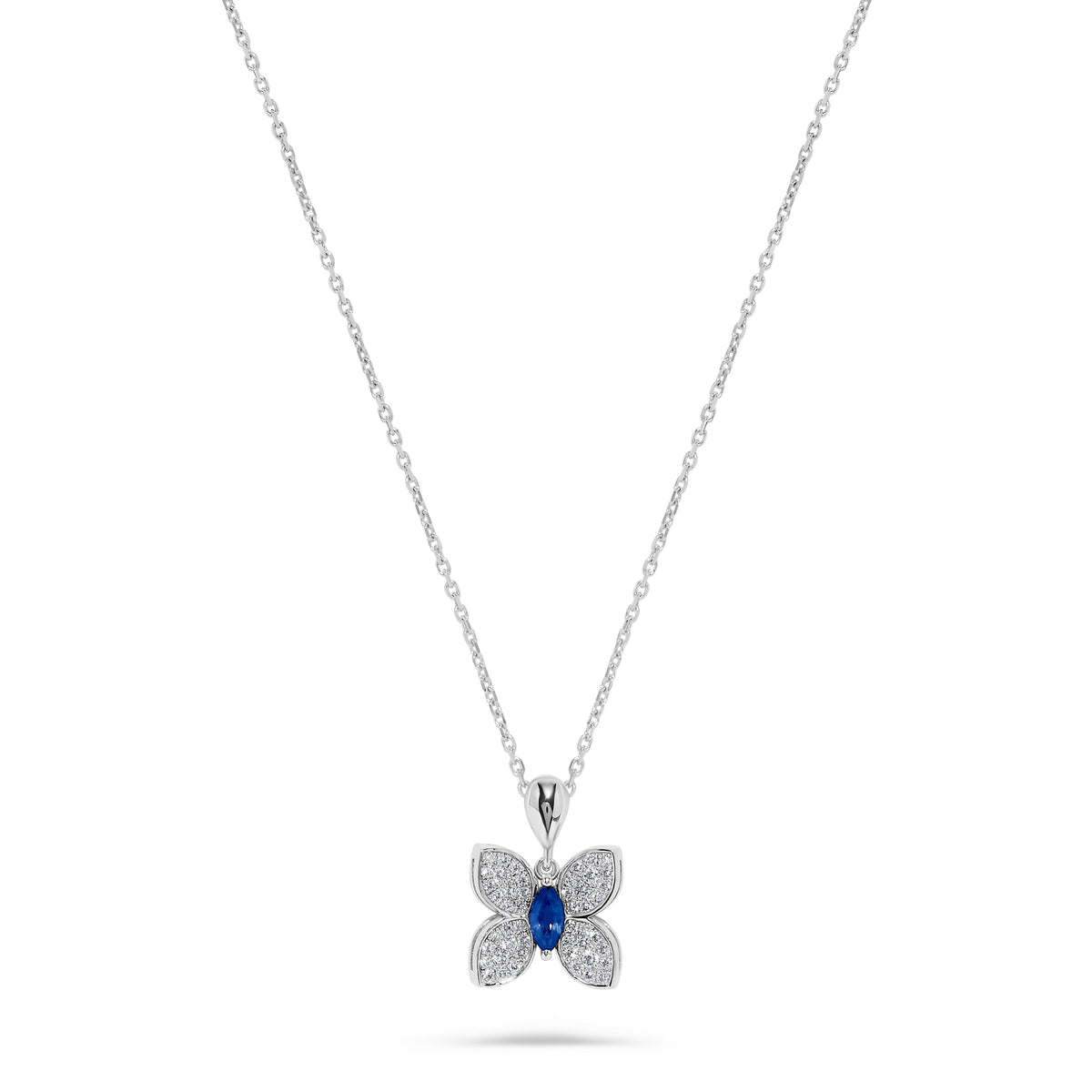 Luxury by Leonardo 14K Gold Blue Sapphire & Diamond Butterfly Pendant with Chain