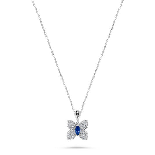 Luxury by Leonardo 14K Gold Blue Sapphire & Diamond Butterfly Pendant with Chain