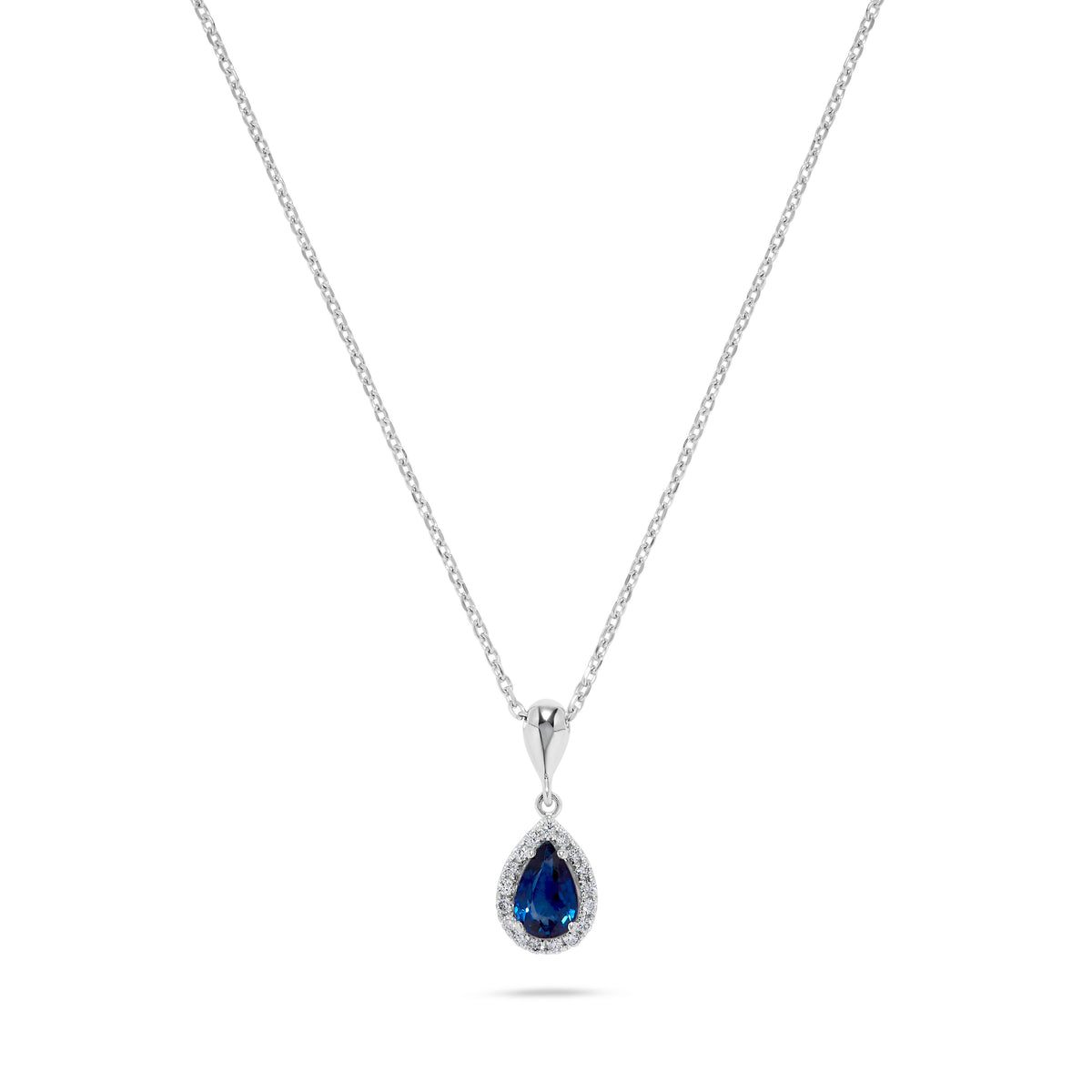 Luxury by Leonardo 14K Gold Pear-Shaped Blue Sapphire & Diamond Halo Pendant with Chain