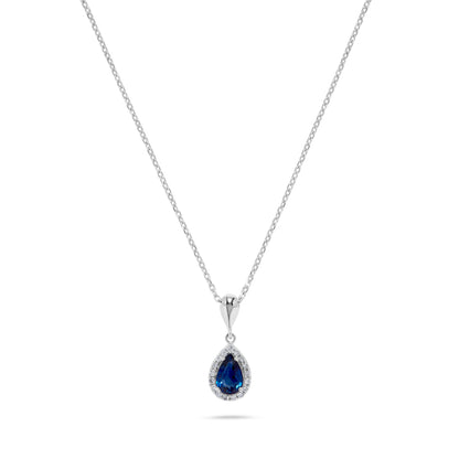 Luxury by Leonardo 14K Gold Pear-Shaped Blue Sapphire & Diamond Halo Pendant with Chain