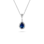 Luxury by Leonardo 14K Gold Pear-Shaped Blue Sapphire & Diamond Halo Pendant with Chain