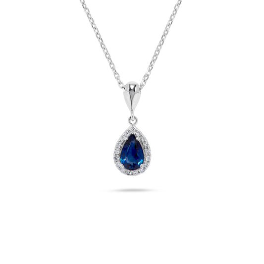 Luxury by Leonardo 14K Gold Pear-Shaped Blue Sapphire & Diamond Halo Pendant with Chain