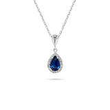 Luxury by Leonardo 14K Gold Pear-Shaped Blue Sapphire & Diamond Halo Pendant with Chain