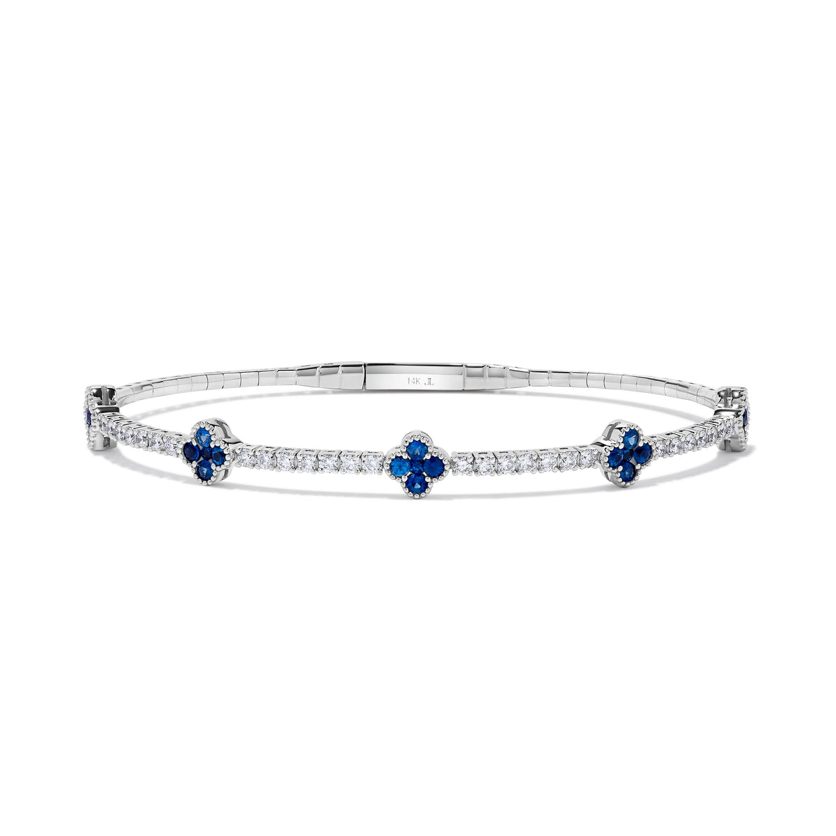 Luxury by Leonardo 14k Gold Blue Sapphire & Diamond Clover Station Flex Bracelet