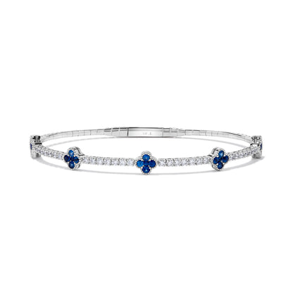 Luxury by Leonardo 14k Gold Blue Sapphire & Diamond Clover Station Flex Bracelet