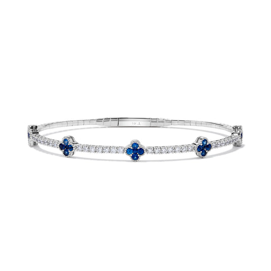 Luxury by Leonardo 14k Gold Blue Sapphire & Diamond Clover Station Flex Bracelet