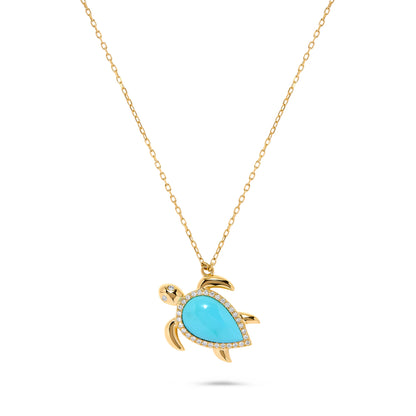 Luxury by Leonardo 14K Gold Turquoise & Diamond Turtle Pendant with Chain