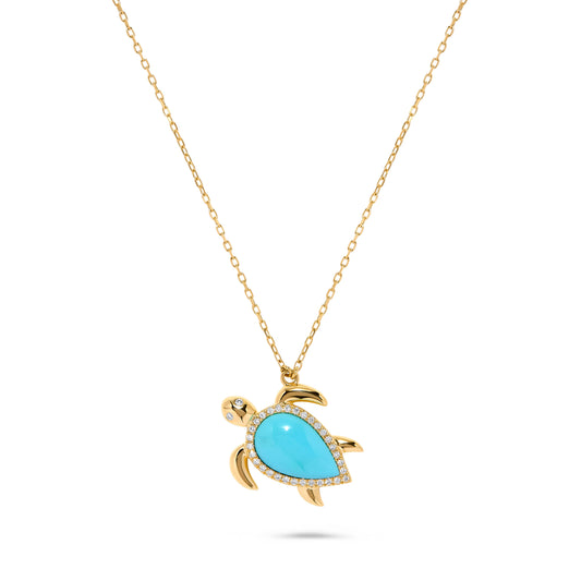 Luxury by Leonardo 14K Gold Turquoise & Diamond Turtle Pendant with Chain