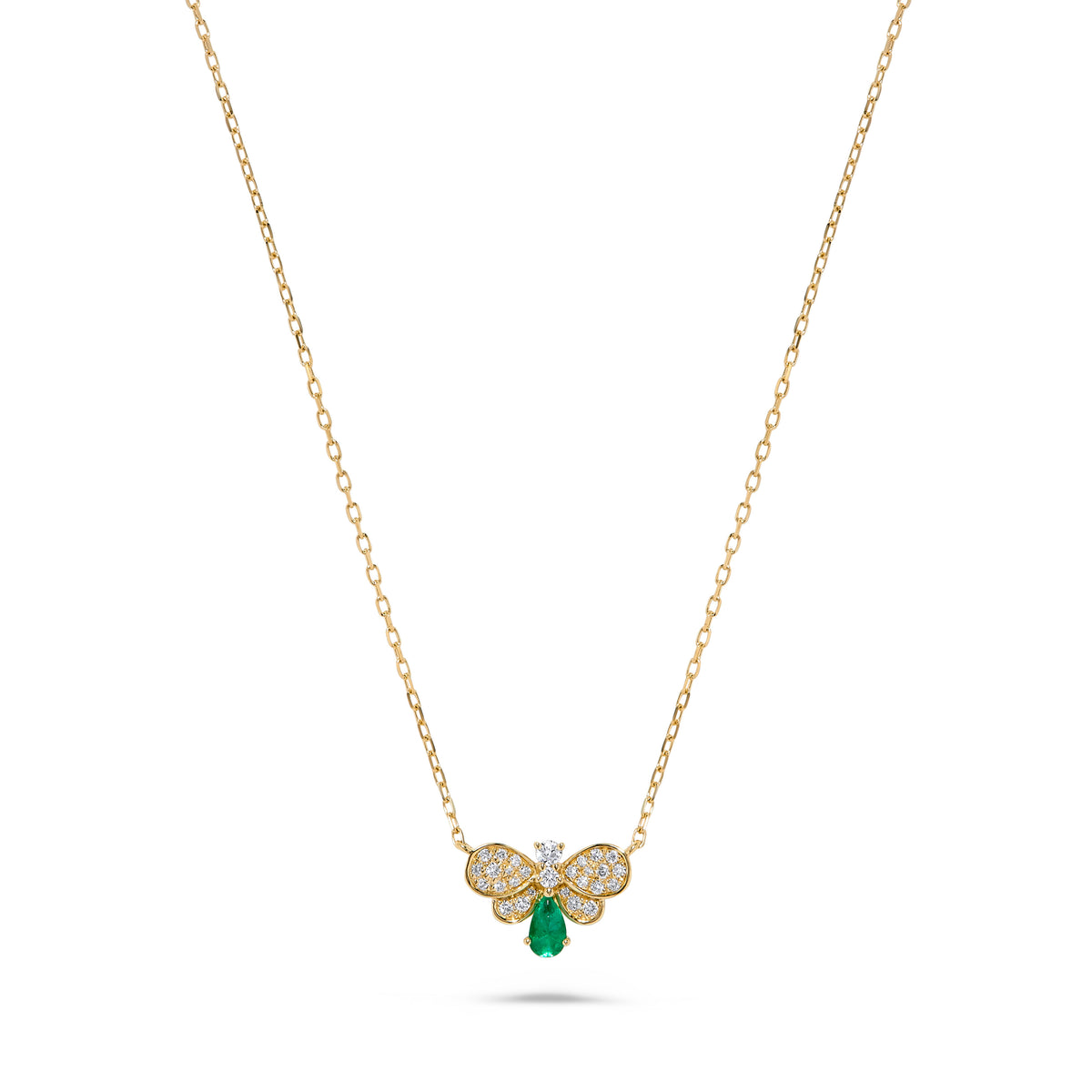 Luxury by Leonardo 14K Gold Emerald & Diamond Bee Necklace