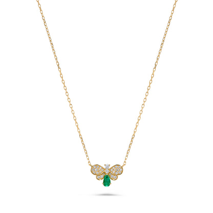 Luxury by Leonardo 14K Gold Emerald & Diamond Bee Necklace